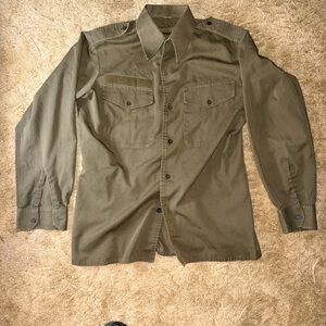 Men's Olive Green Military Style Button Down Shirt